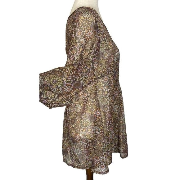 American Rag Cie Womens Top Sheer Floral Blouse Boho Fairy Coquette Cottage Sz M - Picture 3 of 13